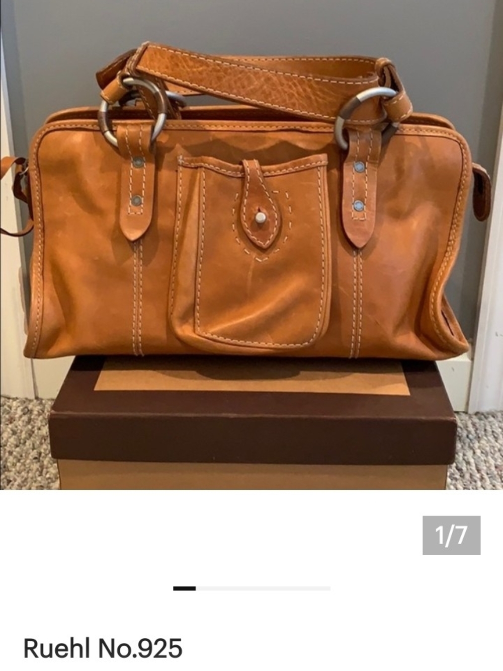 Ruehl No.925 Caramel Tan Leather Shoulder Bag with Ring Hardware